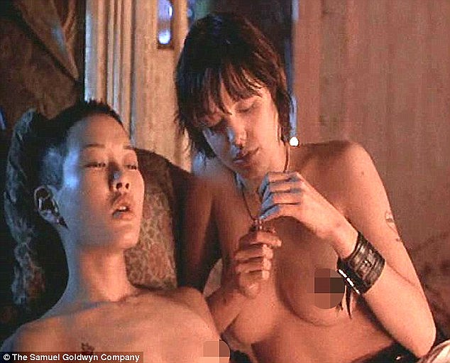 Racy past: Angelina Jolie had a romance with Jenny Shimizu and the pair starred together in 1996