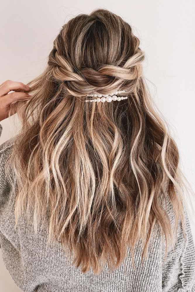 Messy Half Up Twisted Accessorized Formal Hairstyles #formalhairstyles #longhair #hairstyles