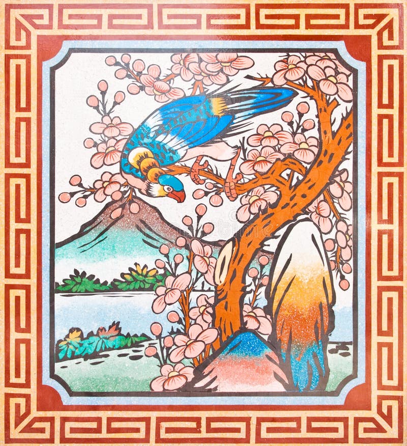 Art Chinese style painting on the temple wall. Thailand.Generality in Thailand, any kind of art decorated in Buddhist church etc. created with money donated by royalty free stock images