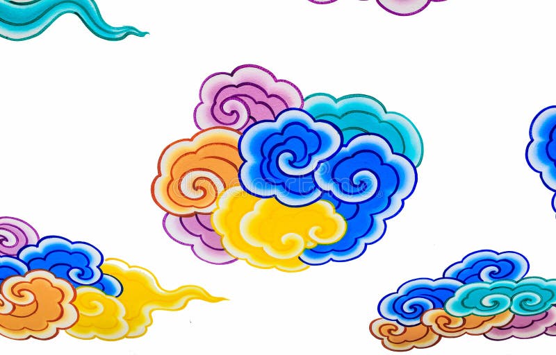 Cloud painting wall in chinese temple. Isolate stock photos