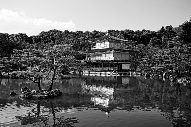 Kinkaku-ji Japan drawing. Golden Temple in Kyoto,Japan in black and white drawing stock image
