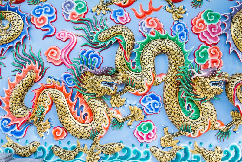 Painting of dragon on the wall in Chinese temple. Colorful painting of dragon on the wall in Chinese temple royalty free stock images