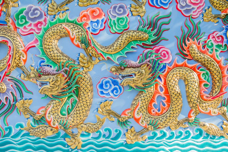 Painting of dragon on the wall in Chinese temple. Colorful painting of dragon on the wall in Chinese temple stock image