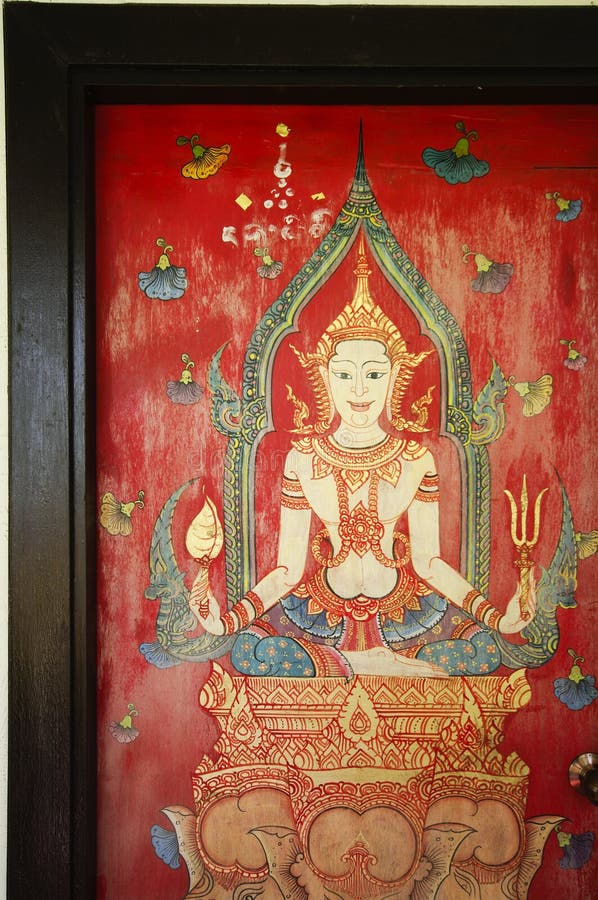 Thailand drawing on temple door. Detail royalty free stock photography